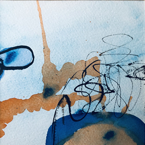 painting in blues and oranges inspired by Handel's Water Music